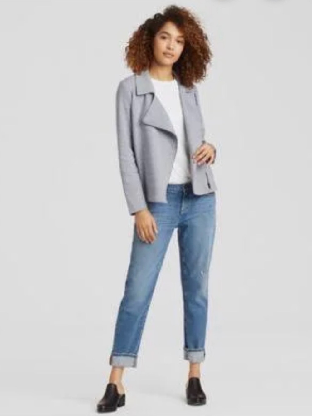 NWT Eileen Fisher Women’s Organic Cotton Herringbone Cropped Moto Jacket